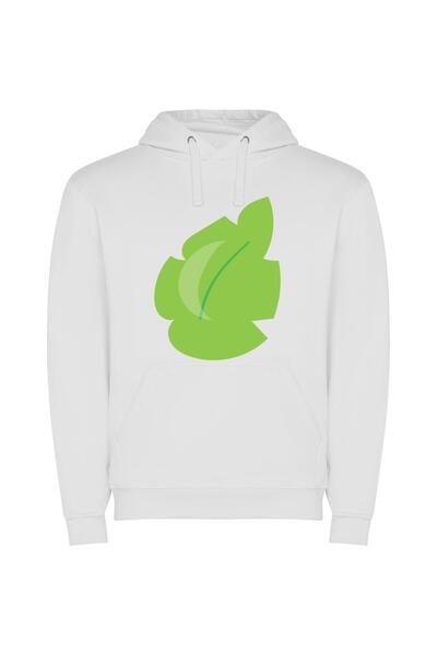 iLovePrints Leafy Green Emblem Φούτερ με κουκούλα σε χρώμα Λευκό