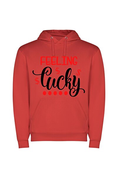 iLovePrints Lucky Red & Black Φούτερ με κουκούλα σε χρώμα Κόκκινο