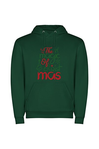 iLovePrints Enchanting Yuletide Wonders Φούτερ με κουκούλα σε χρώμα Πράσινο