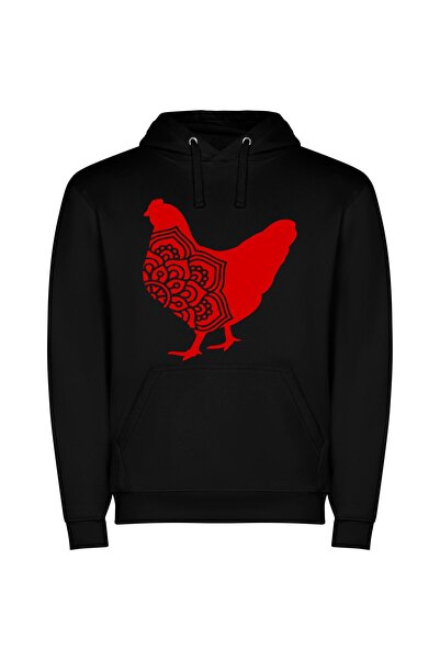 iLovePrints Scarlet Silhouette: Avian Elegance Φούτερ με κουκούλα σε χρώμα Μαύρο