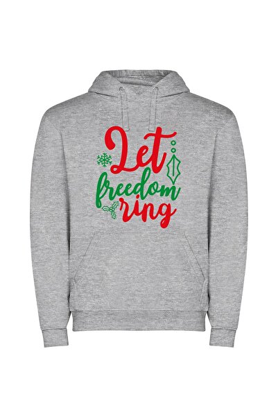 iLovePrints Festive Freedom Lettering Φούτερ με κουκούλα σε χρώμα Γκρι