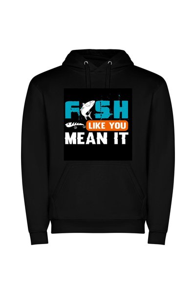 iLovePrints Fins Up, Fish Lover! Φούτερ με κουκούλα σε χρώμα Μαύρο