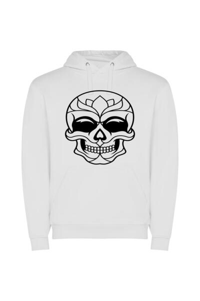 iLovePrints Symmetrical Floral Skull Φούτερ με κουκούλα σε χρώμα Λευκό