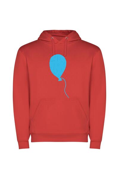 iLovePrints Floating Joy: Blue Balloon Φούτερ με κουκούλα σε χρώμα Κόκκινο