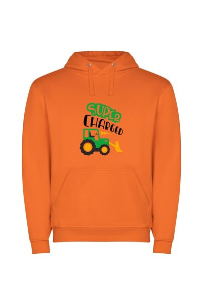 iLovePrints Supercharged Tractor Art Φούτερ με κουκούλα σε χρώμα Πορτοκαλί