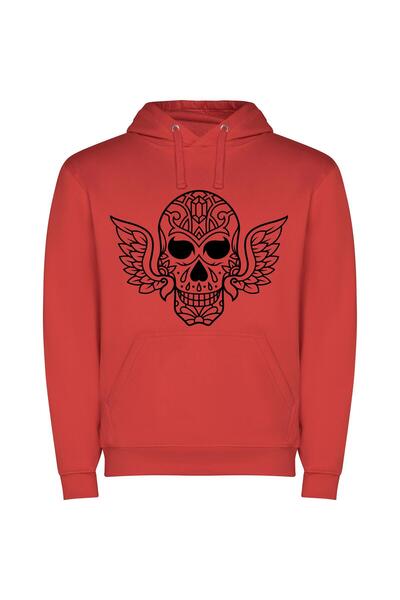 iLovePrints Phoenix Skull: Sacred Wings Φούτερ με κουκούλα σε χρώμα Κόκκινο