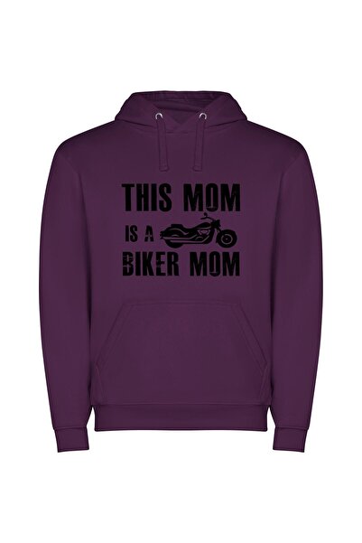 iLovePrints Mama Biker Extraordinaire Φούτερ με κουκούλα σε χρώμα Μωβ