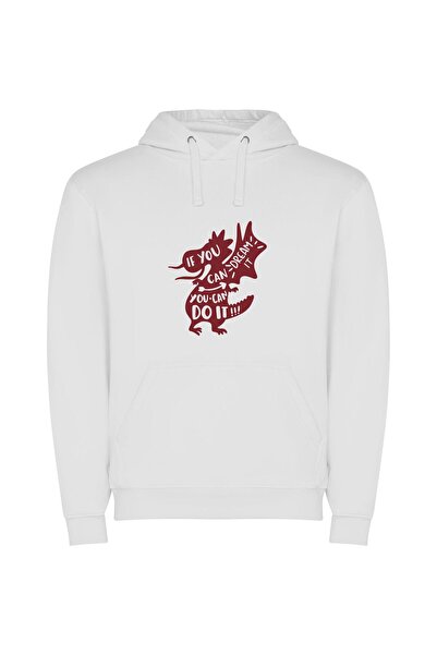 iLovePrints Crimson Dragon's Can-Do Dream Φούτερ με κουκούλα σε χρώμα Λευκό