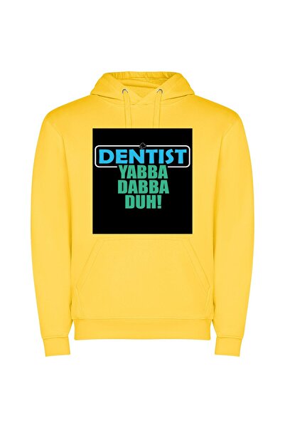 iLovePrints Colorful Dentist Sticker Madness Φούτερ με κουκούλα σε χρώμα Κίτρινο