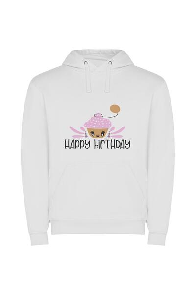 iLovePrints Balloon-topped Birthday Cupcake Φούτερ με κουκούλα σε χρώμα Λευκό