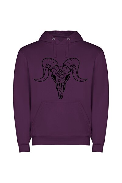 iLovePrints Mystic Skull Floral Elegance Φούτερ με κουκούλα σε χρώμα Μωβ