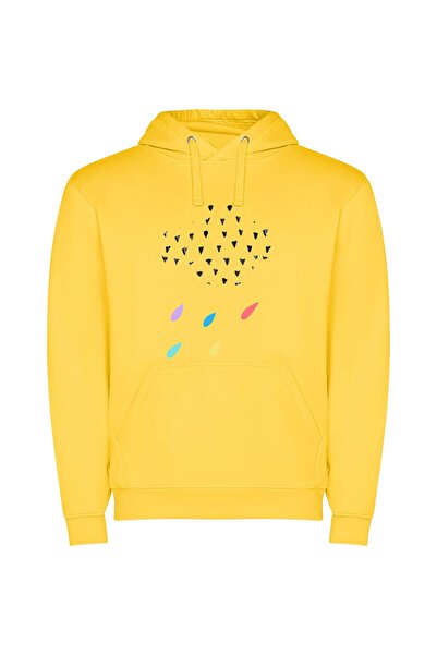 iLovePrints Colorful Avian Rainfall Φούτερ με κουκούλα σε χρώμα Κίτρινο