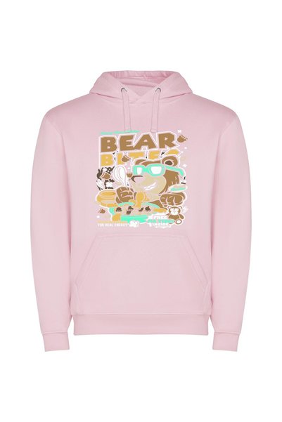 iLovePrints Chic Food-Loving Bear Φούτερ με κουκούλα σε χρώμα Ροζ