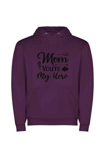 iLovePrints Mama, My Hero Φούτερ με κουκούλα σε χρώμα Μωβ