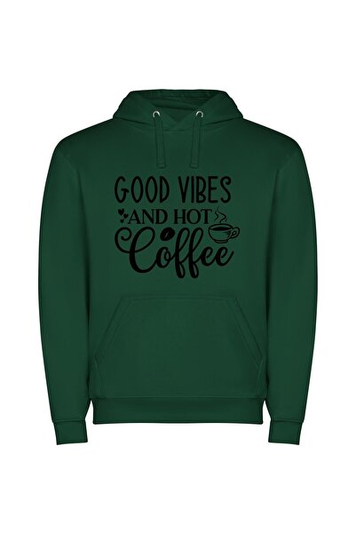 iLovePrints Vibrant Brews and Feel-Good Φούτερ με κουκούλα σε χρώμα Πράσινο