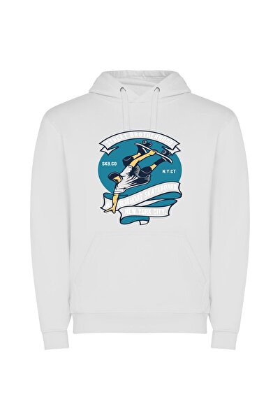 iLovePrints Airborne Skateboarding: NY Style Φούτερ με κουκούλα σε χρώμα Λευκό