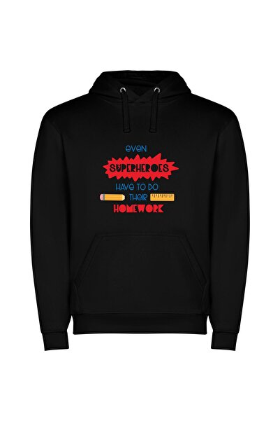 iLovePrints Superhero Study Sessions Φούτερ με κουκούλα σε χρώμα Μαύρο