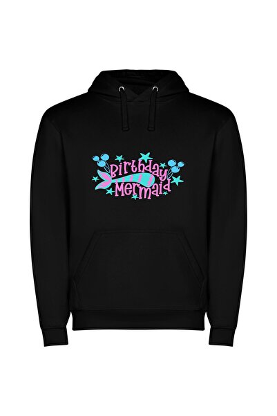 iLovePrints Enchanting Birthday Mermaid Magic Φούτερ με κουκούλα σε χρώμα Μαύρο
