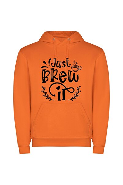 iLovePrints Brew Art: Just Brew It Φούτερ με κουκούλα σε χρώμα Πορτοκαλί