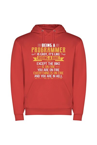 iLovePrints Fiery Programmer's Bicycle Journey Φούτερ με κουκούλα σε χρώμα Κό...