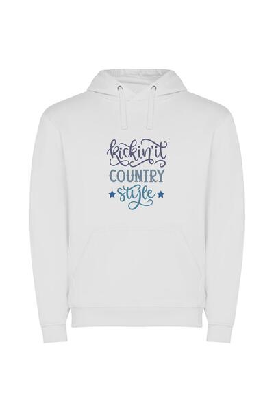 iLovePrints Cowboy Style Revival Φούτερ με κουκούλα σε χρώμα Λευκό