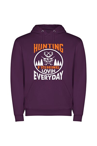 iLovePrints Outdoor Passion: Hunting, Fishing! Φούτερ με κουκούλα σε χρώμα Μωβ