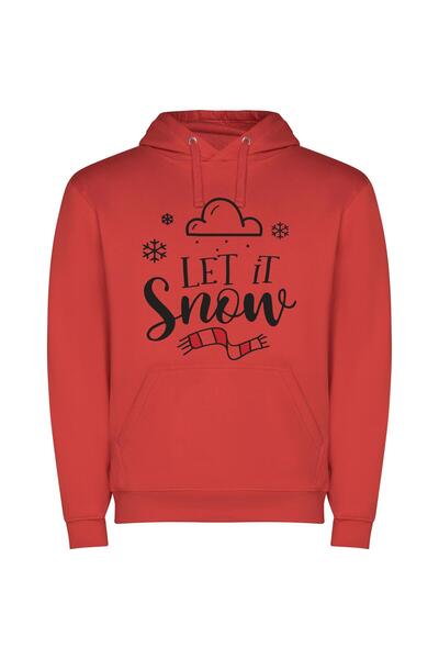 iLovePrints Serenity in Falling Snow Φούτερ με κουκούλα σε χρώμα Κόκκινο
