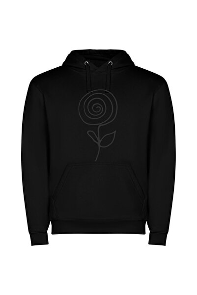 iLovePrints Black & White Floral Fantasia Φούτερ με κουκούλα σε χρώμα Μαύρο