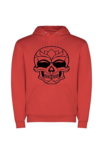 iLovePrints Symmetrical Floral Skull Φούτερ με κουκούλα σε χρώμα Κόκκινο
