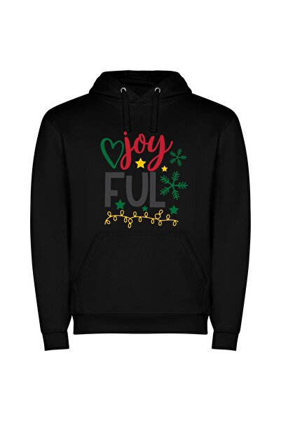 iLovePrints Joyful Starry Greetings Φούτερ με κουκούλα σε χρώμα Μαύρο