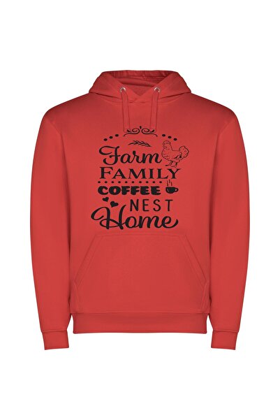 iLovePrints Farm Nest Coffee Home Φούτερ με κουκούλα σε χρώμα Κόκκινο