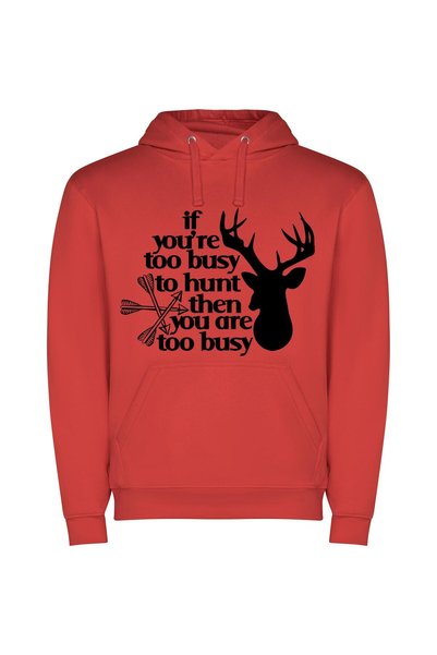 iLovePrints Busy Trophy Hunting Time Φούτερ με κουκούλα σε χρώμα Κόκκινο