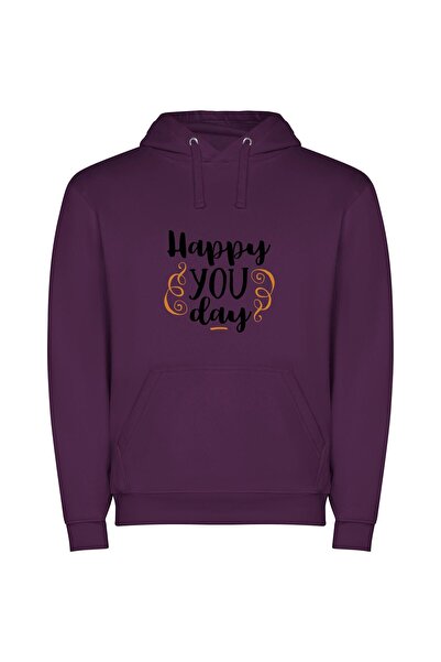 iLovePrints Vibrant 'Happy You Day' Φούτερ με κουκούλα σε χρώμα Μωβ