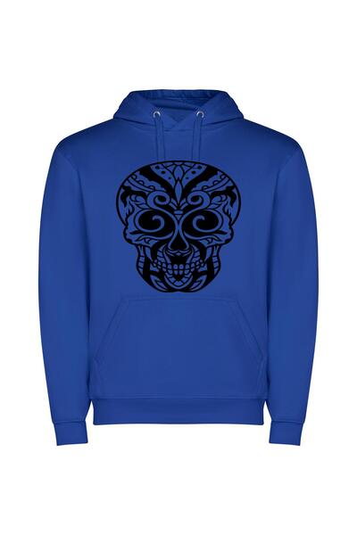 iLovePrints Ethereal Aztec Skull Φούτερ με κουκούλα σε χρώμα Μπλε