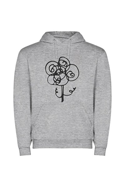 iLovePrints Monochromatic Floral Masterpiece Φούτερ με κουκούλα σε χρώμα Γκρι
