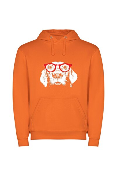 iLovePrints Fashionable Red Lens Φούτερ με κουκούλα σε χρώμα Πορτοκαλί