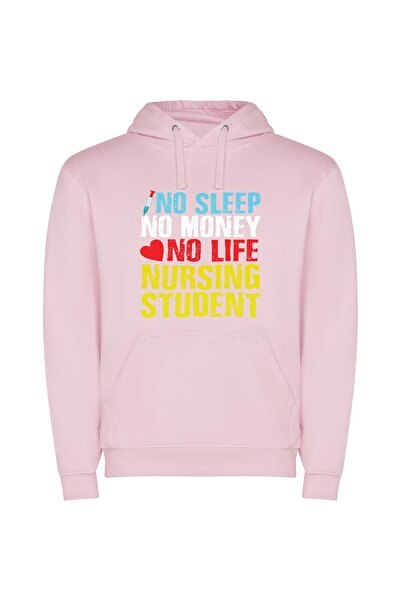 iLovePrints Sleepless Nurse's Student Stripes Φούτερ με κουκούλα σε χρώμα Ροζ