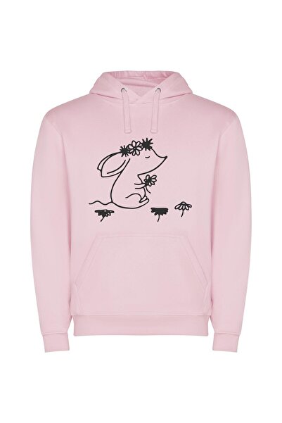 iLovePrints Bunny's Floral Delight Φούτερ με κουκούλα σε χρώμα Ροζ