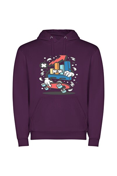 iLovePrints Skateboard Dreams Illustrated Φούτερ με κουκούλα σε χρώμα Μωβ