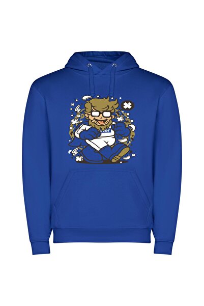 iLovePrints Cartoon Geek: Official Character Φούτερ με κουκούλα σε χρώμα Μπλε