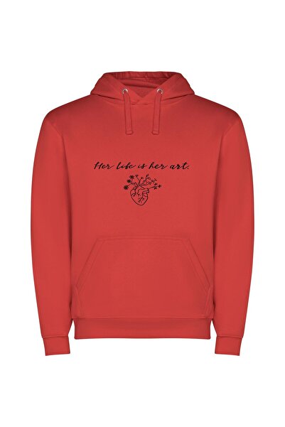 iLovePrints Floral Heart Sketch: HD Love Art Φούτερ με κουκούλα σε χρώμα Κόκκινο