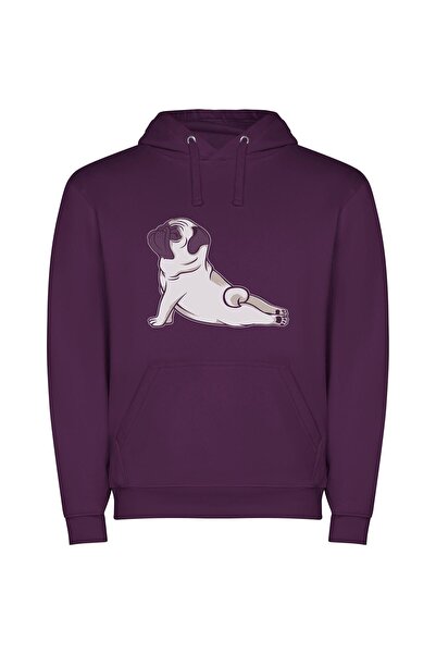 iLovePrints Monochrome Pug Portrait Φούτερ με κουκούλα σε χρώμα Μωβ
