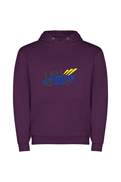 iLovePrints Speed Love: Blue Car Φούτερ με κουκούλα σε χρώμα Μωβ