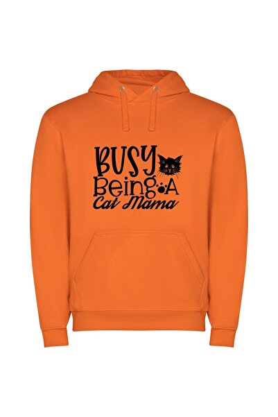 iLovePrints Purrfectly Chic Feline Fashion Φούτερ με κουκούλα σε χρώμα Πορτοκαλί