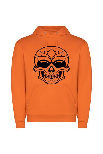 iLovePrints Symmetrical Floral Skull Φούτερ με κουκούλα σε χρώμα Πορτοκαλί