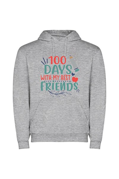 iLovePrints 100 Days of Friendship Φούτερ με κουκούλα σε χρώμα Γκρι