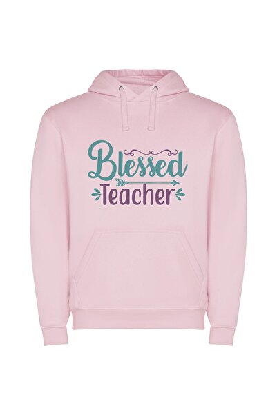 iLovePrints Blessed Teacher's Colorful Sign Φούτερ με κουκούλα σε χρώμα Ροζ