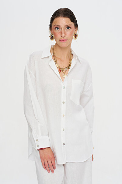 Orfeo Negro Women's Single Pocket Oversized Cut Shirt with Stripe Detail