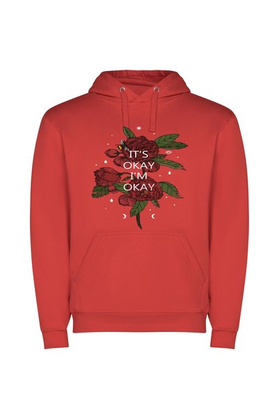 iLovePrints Okay Blooming Serenity Φούτερ με κουκούλα σε χρώμα Κόκκινο