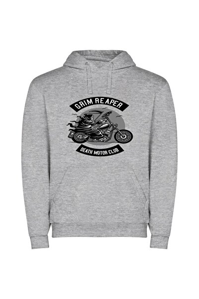 iLovePrints Grim Reaper's Motorcycle Fete Φούτερ με κουκούλα σε χρώμα Γκρι